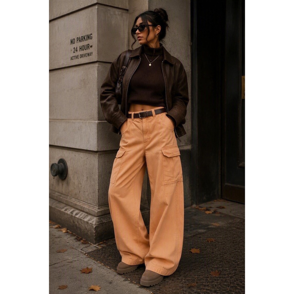 Hudson Cargo Pants Denim Twill High Rise Utility Streetwear Apricot Size 24